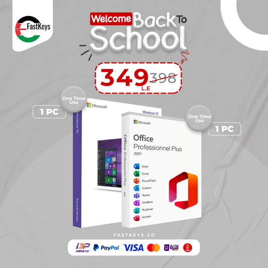 Promotional image for Microsoft software packages with 'Welcome Back to School' text and FastKeys branding.